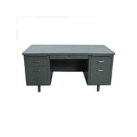 McDowell & Craig Used Rustic 30×60 Metal Double Pedestal Desk, Gray
