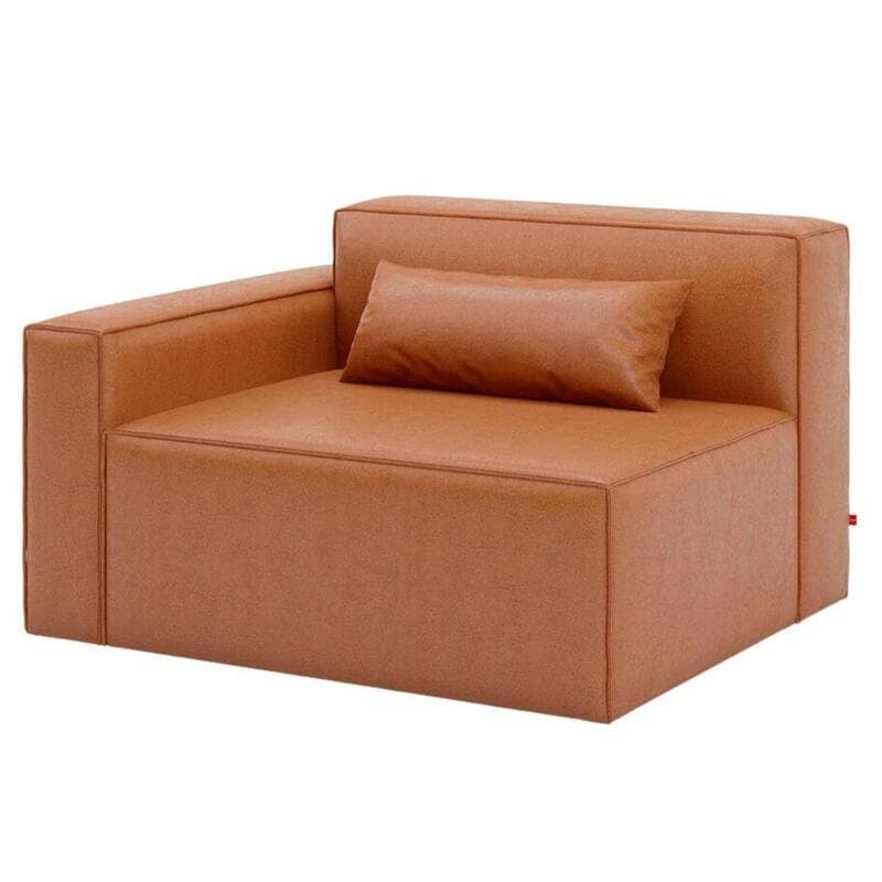 Mix Modular Chair with Pillow- Arm LH Facing 37 1/4"D x 43"W x 28"H Vegan Appleskin Leather COGNAC