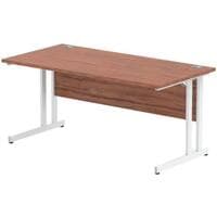 Senator 1600 desks with walnut top and white legs. 