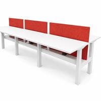 28×48 In Nevi Link Electric Sit Stand Double Desk for 2 w Red Privacy Panel, White