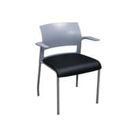 Move Used Gray Stack Chair w Arms, Black Satin PU Leather Seat