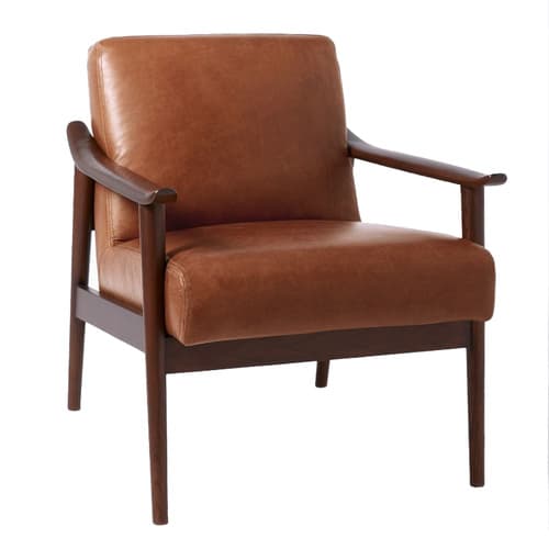 Midcentury Show Wood Leather Chair