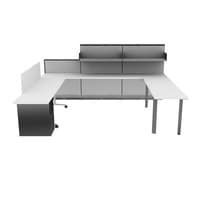 L-Shape Workstations with Overhead and Storage Pedestal with Silver Metallic T Legs